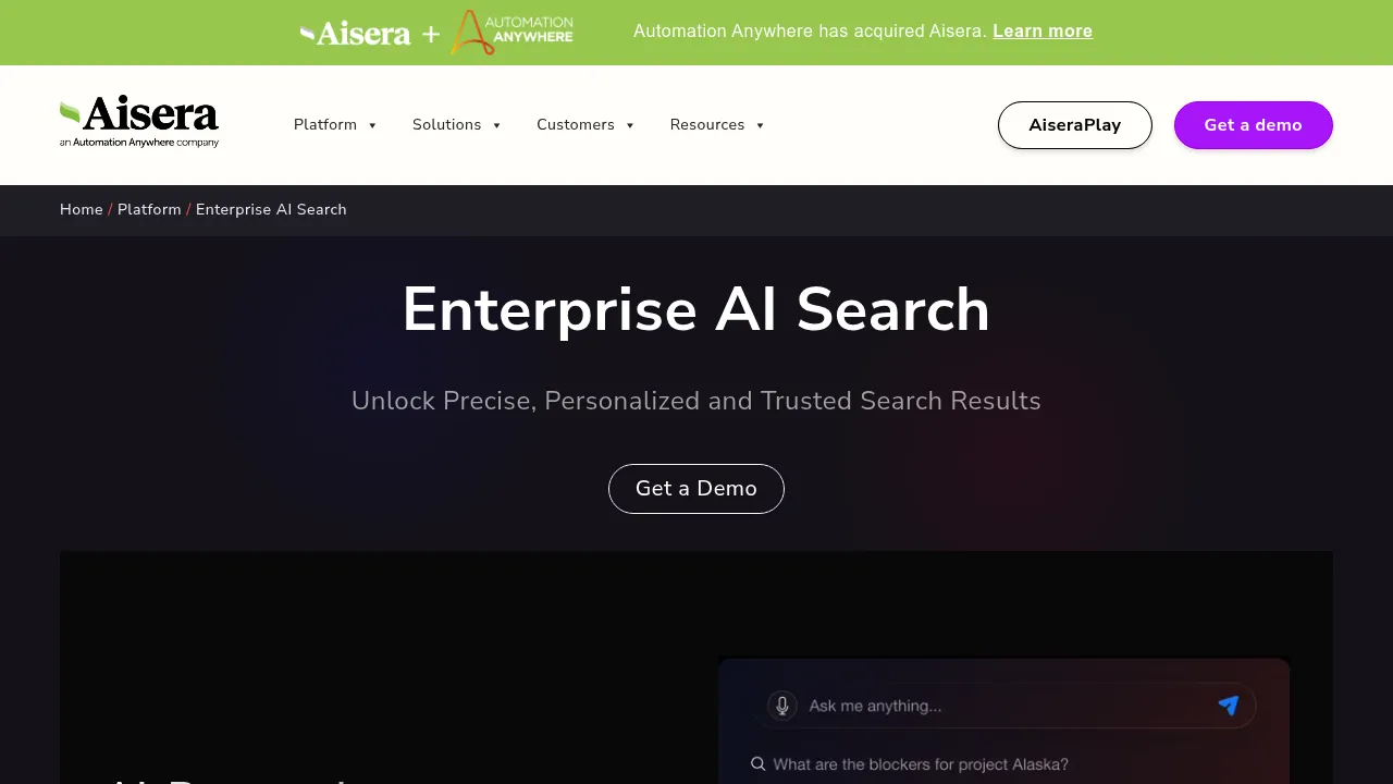 Aisera enterprise-wide searches screenshot