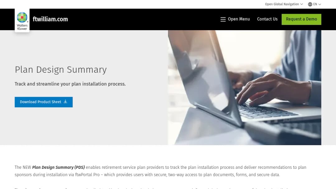 Wolters Kluwer Plan Design Summary screenshot