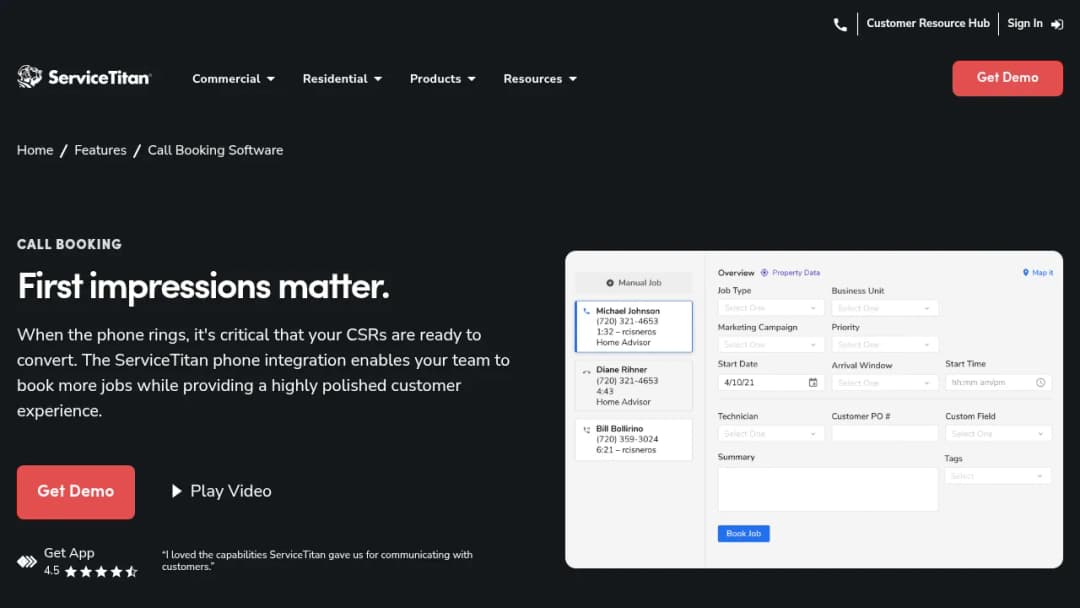ServiceTitan Call Booking screenshot