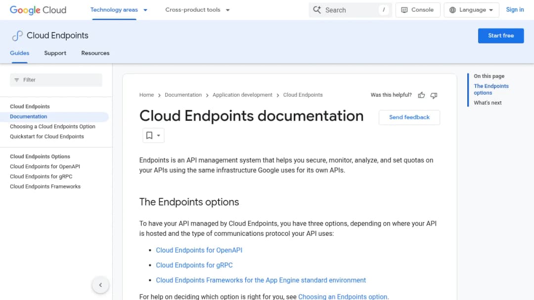 Google Cloud Endpoints screenshot