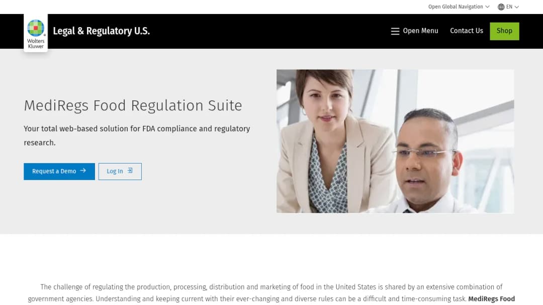 Wolters Kluwer MediRegs Food Regulation Suite screenshot