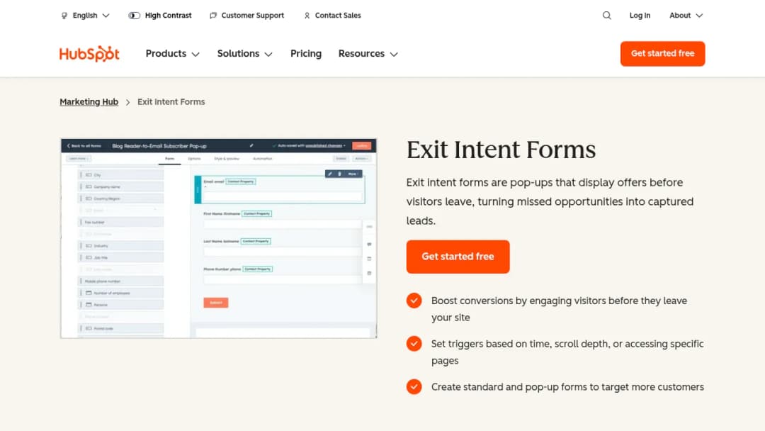 HubSpot Exit Intent Forms screenshot