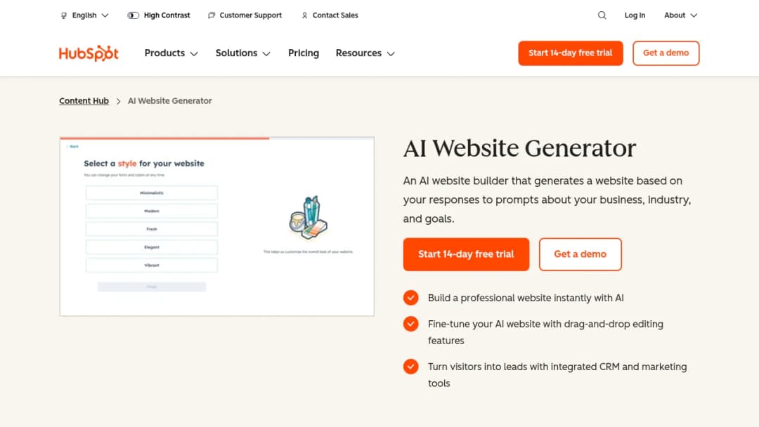 HubSpot AI Website Generator screenshot