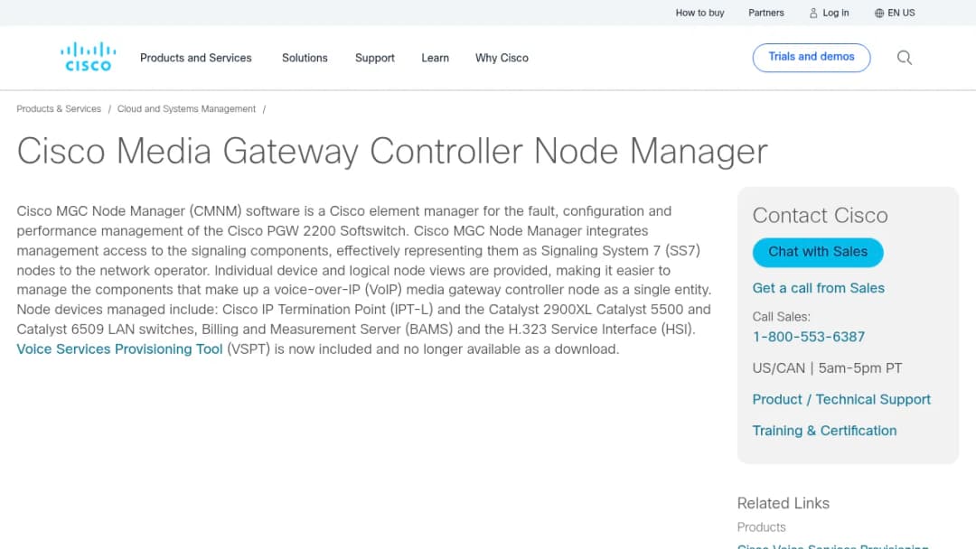 Cisco Media Gateway Controller Node Manager screenshot
