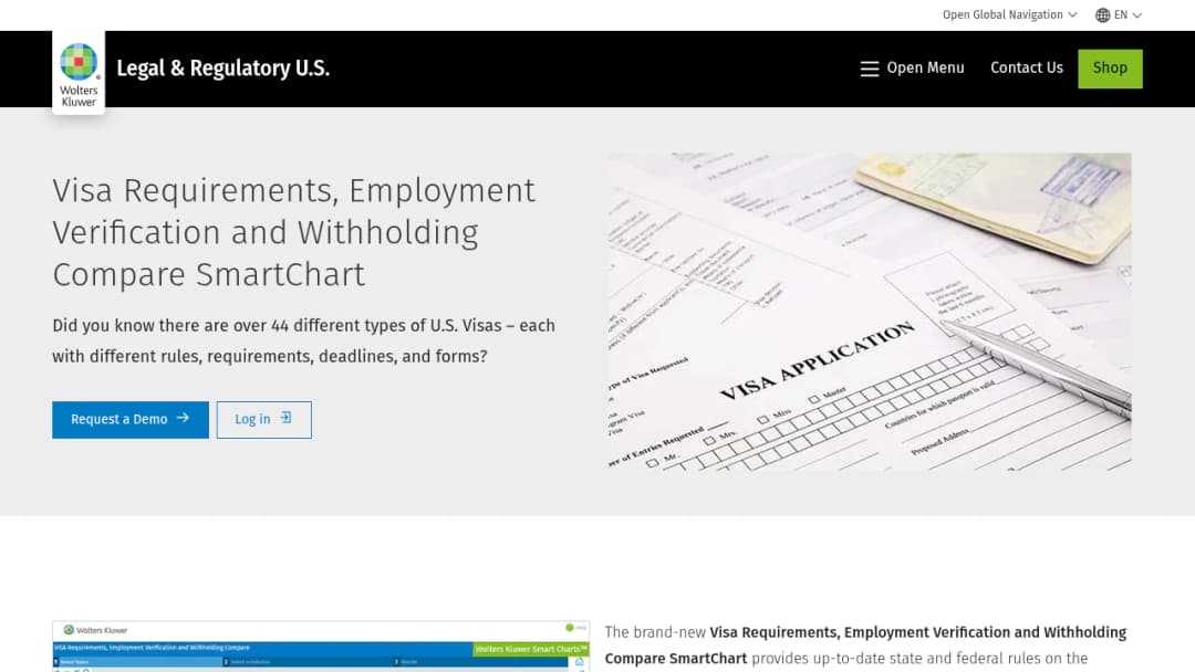 Wolters Kluwer Visa Requirements, Employment Verification and Withholding Compare SmartChart screenshot
