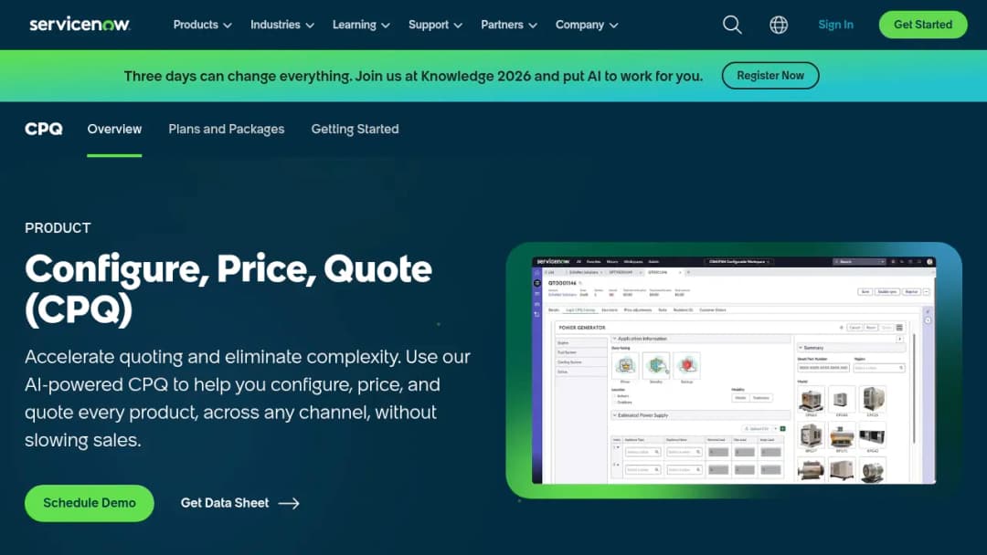ServiceNow Configure, Price, Quote screenshot