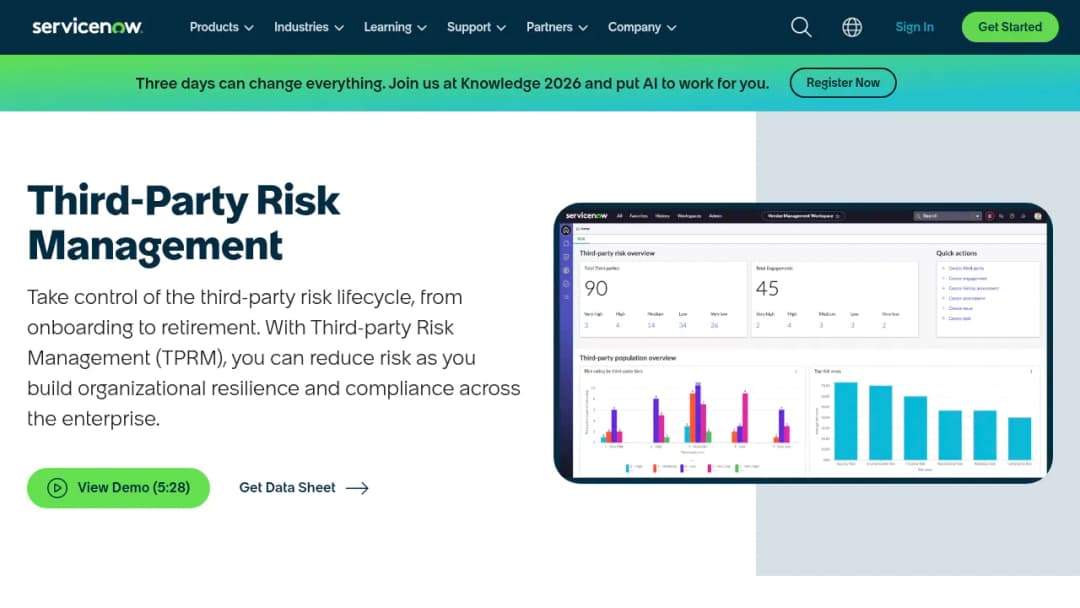 ServiceNow Third-party Risk Management screenshot