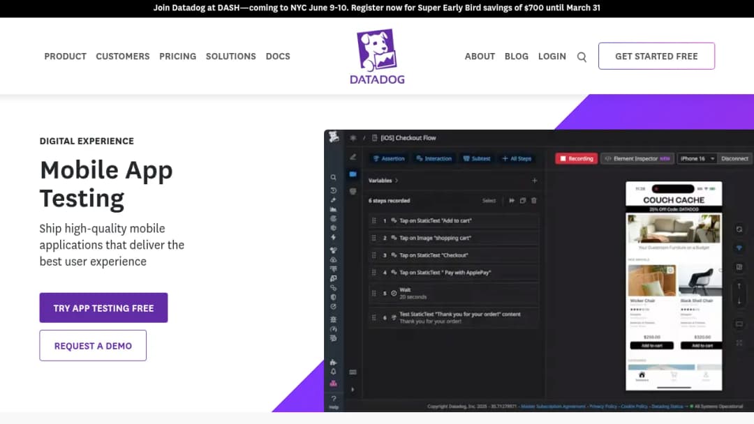 Datadog Mobile App Testing screenshot