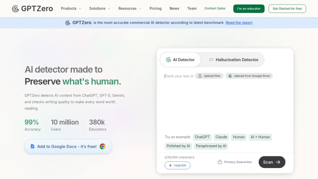 GPTZero screenshot