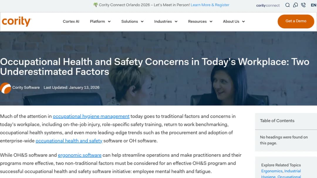 Cority Occupational Health screenshot