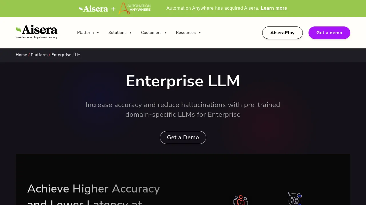 Aisera Enterprise LLMs screenshot