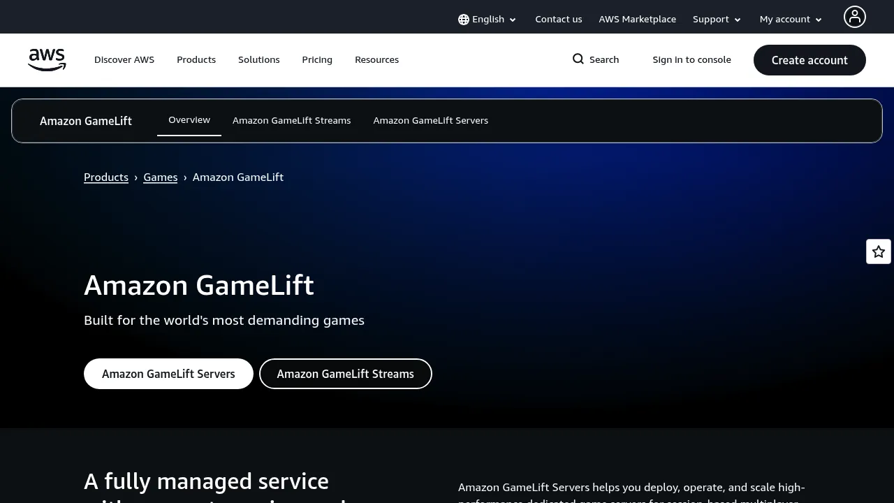 Amazon GameLift Servers screenshot