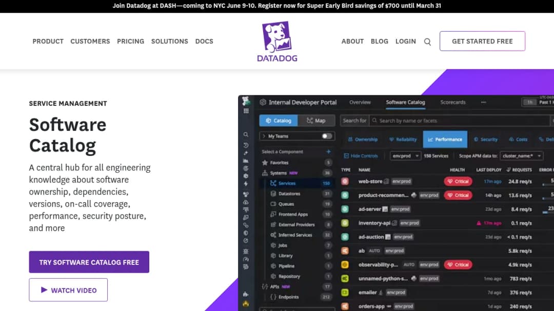 Datadog Software Catalog screenshot