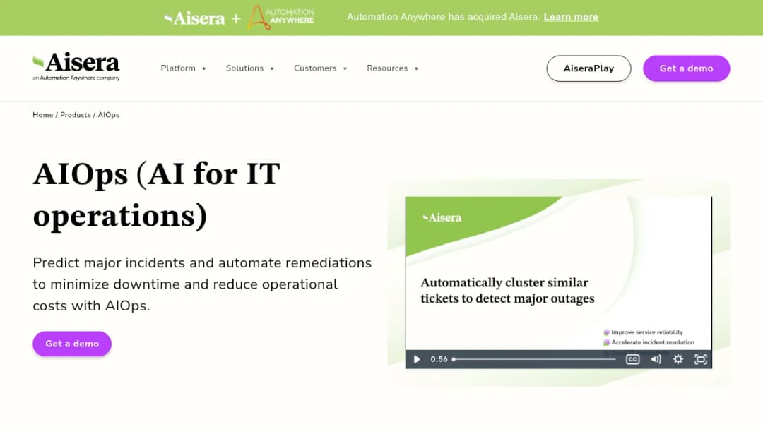 Aisera AI for ITOps screenshot