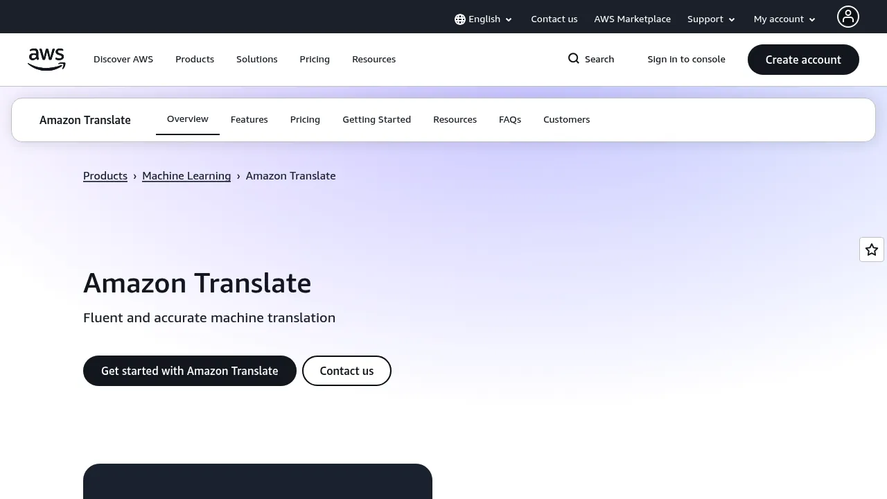 Amazon Translate screenshot