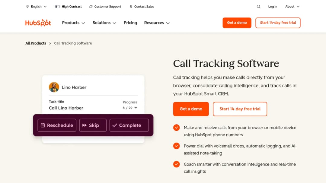 HubSpot Call Tracking Software screenshot