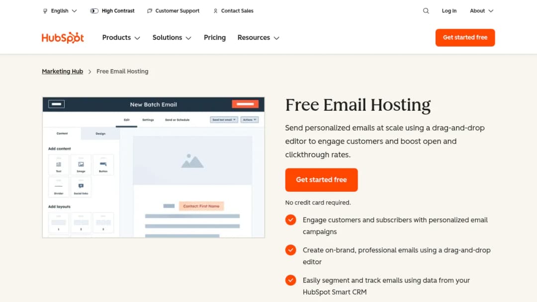 HubSpot Free Email Hosting screenshot