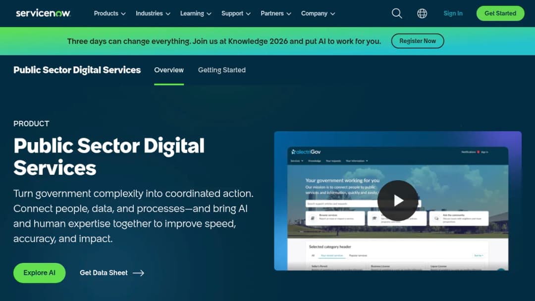 ServiceNow Public Sector Digital Services screenshot