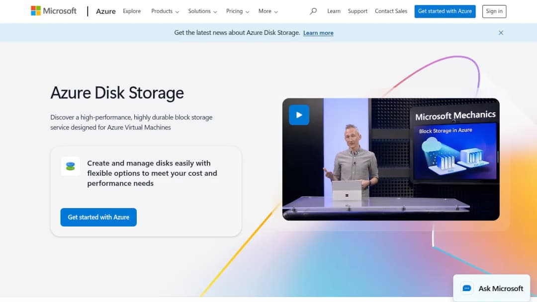 Microsoft Azure Disk Storage screenshot