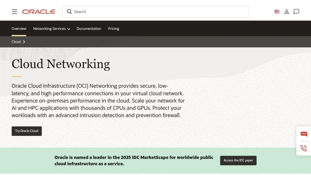 Oracle Cloud Networking screenshot