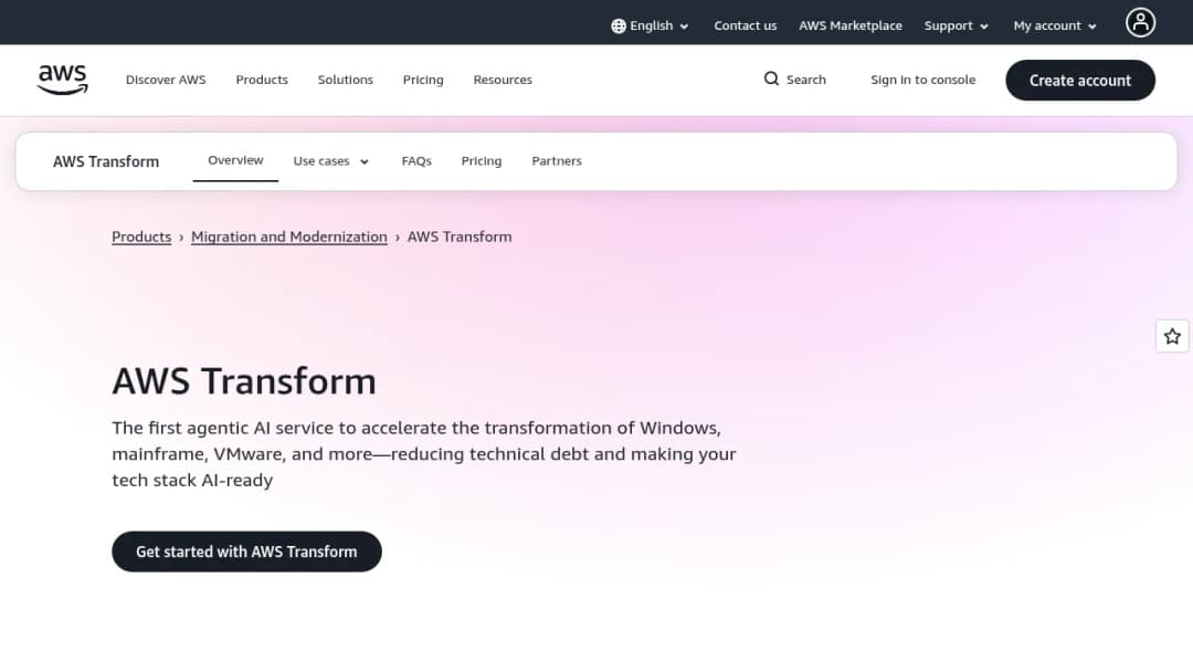 AWS Transform screenshot