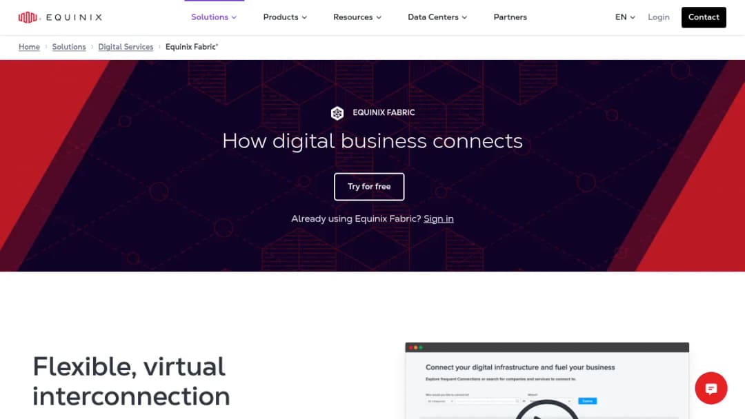 Equinix FabricSoftware-defined interconnection screenshot