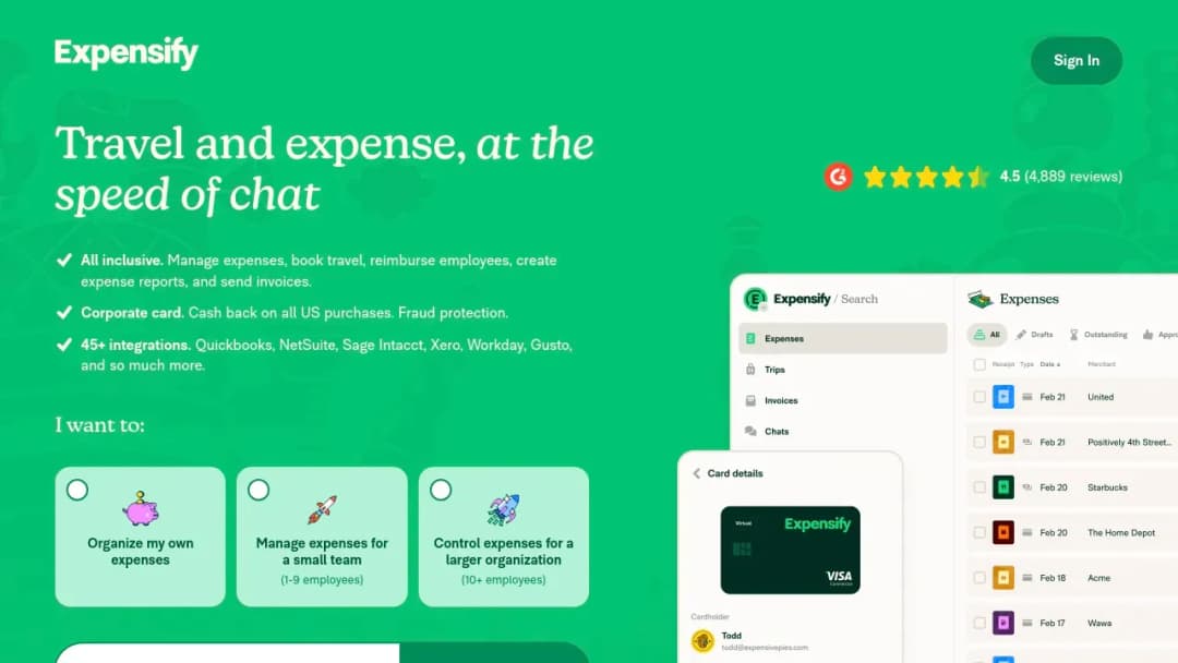 Expensify screenshot