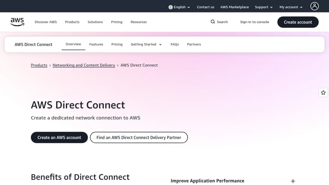 AWS Direct Connect screenshot