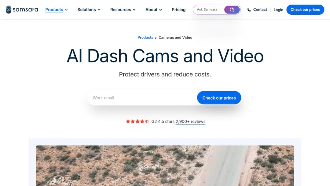Samsara Cameras and VideoAI dash cams, site security, in-cab alerts screenshot