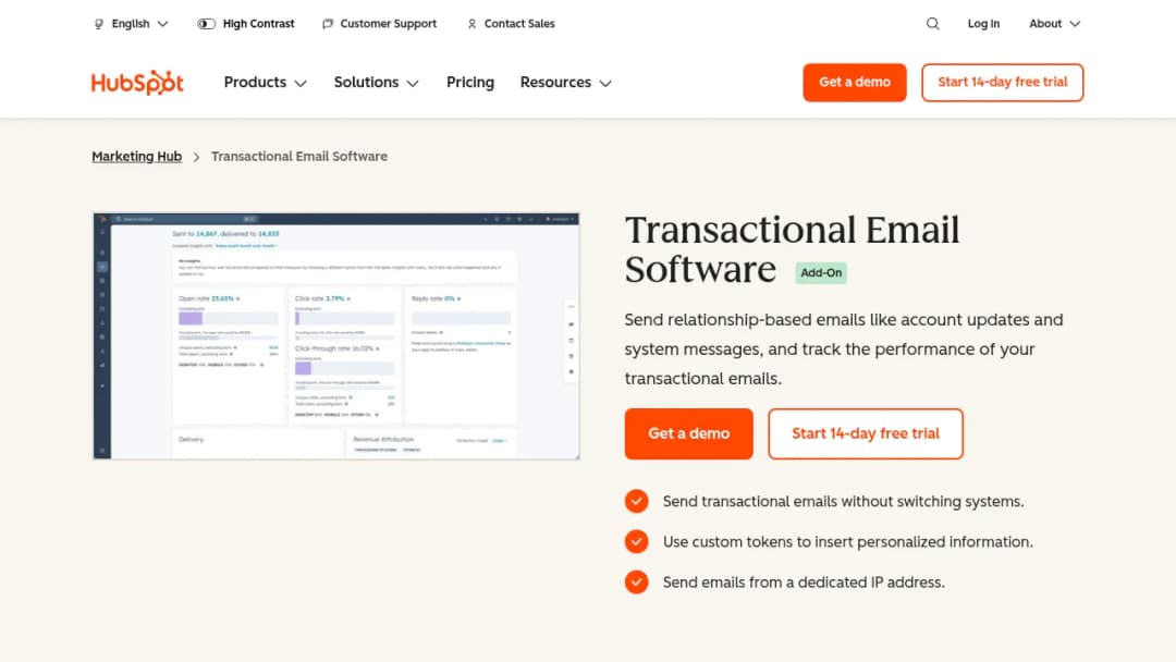 HubSpot Transactional Email Software screenshot