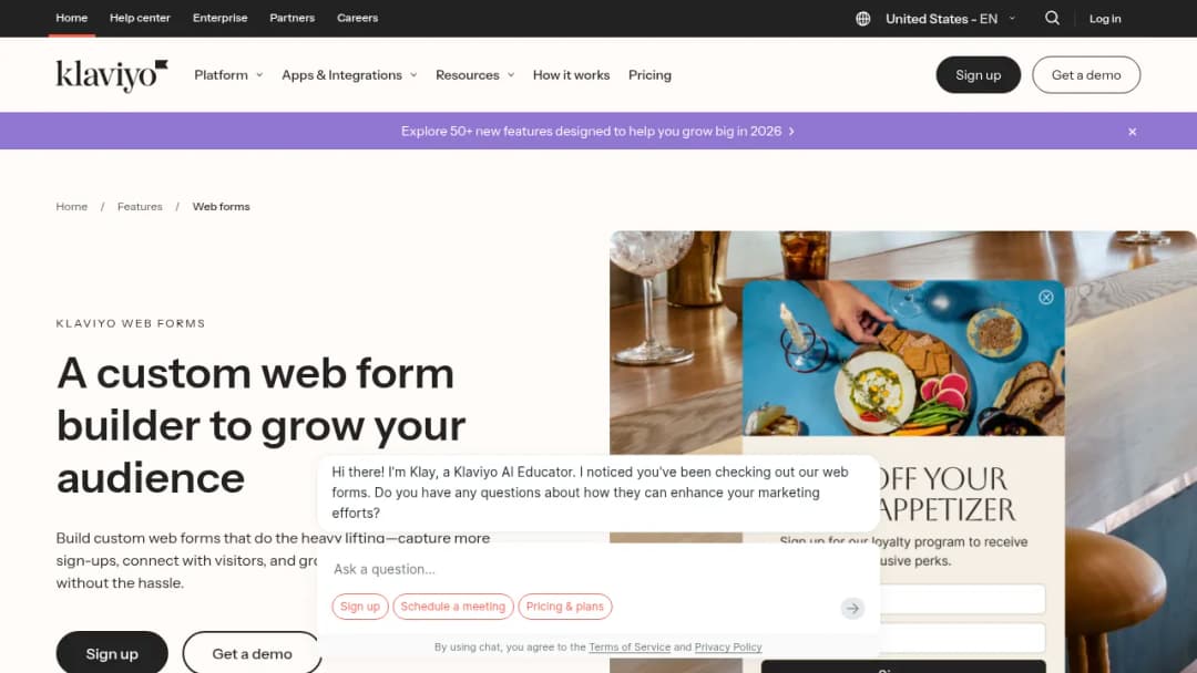 Klaviyo Web forms screenshot