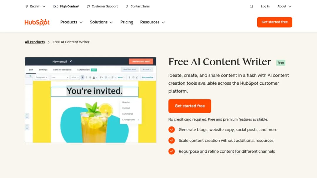 HubSpot AI Content Writer screenshot