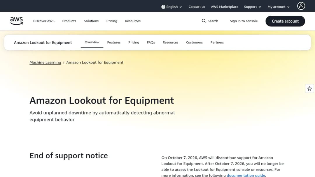 Amazon Lookout for Equipment screenshot