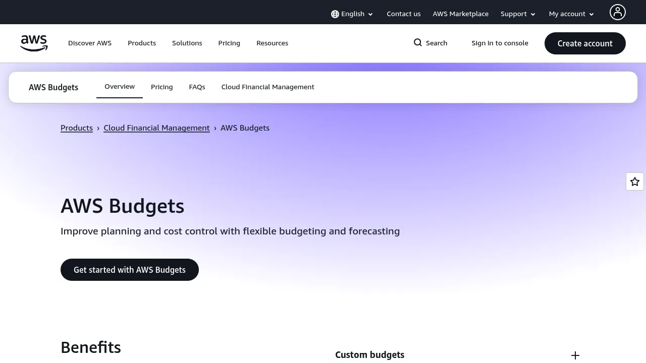 AWS Budgets screenshot
