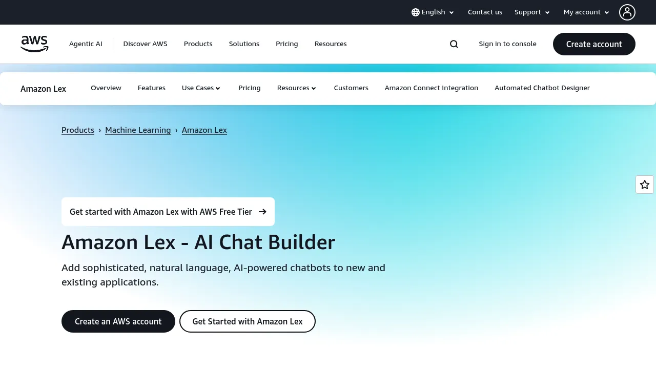 Amazon Lex screenshot