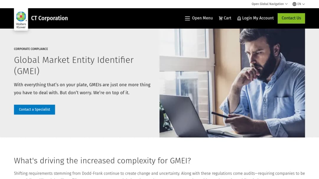 Wolters Kluwer Global Market Entity Identifier screenshot