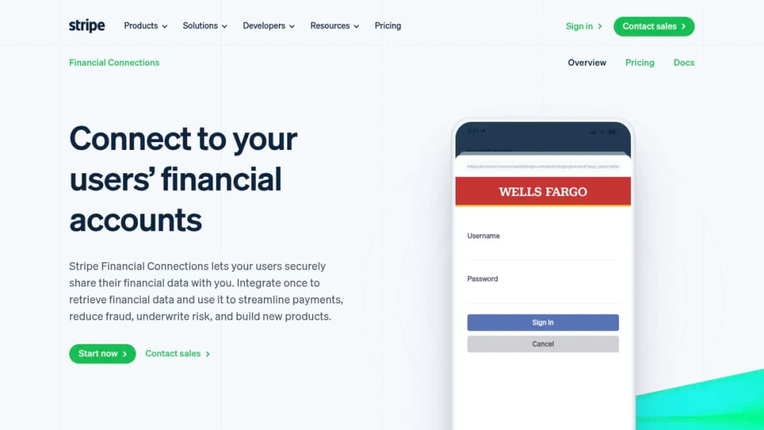 Stripe Financial Connections screenshot
