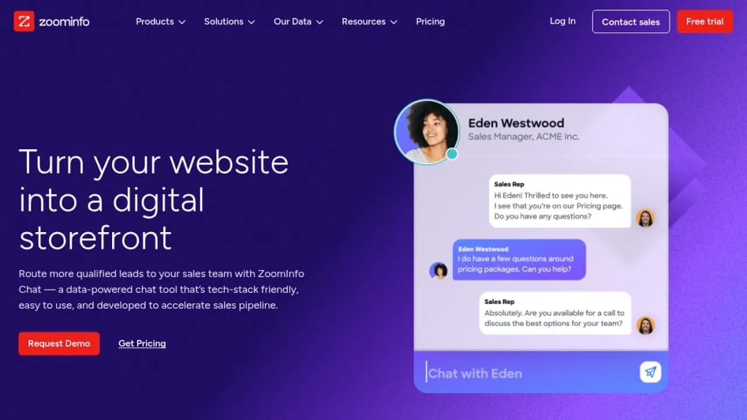 ZoomInfo Website chatIdentify, engage, and route visitors screenshot