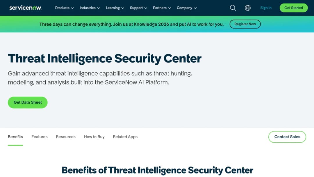 ServiceNow Threat Intelligence screenshot