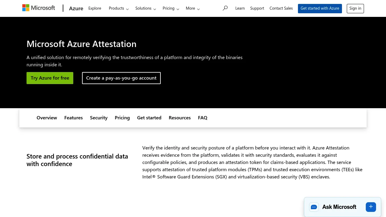 Microsoft Azure Attestation screenshot