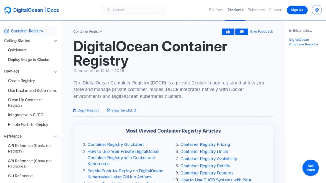 DigitalOcean Containers screenshot