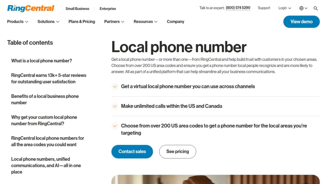 RingCentral Local numbers screenshot