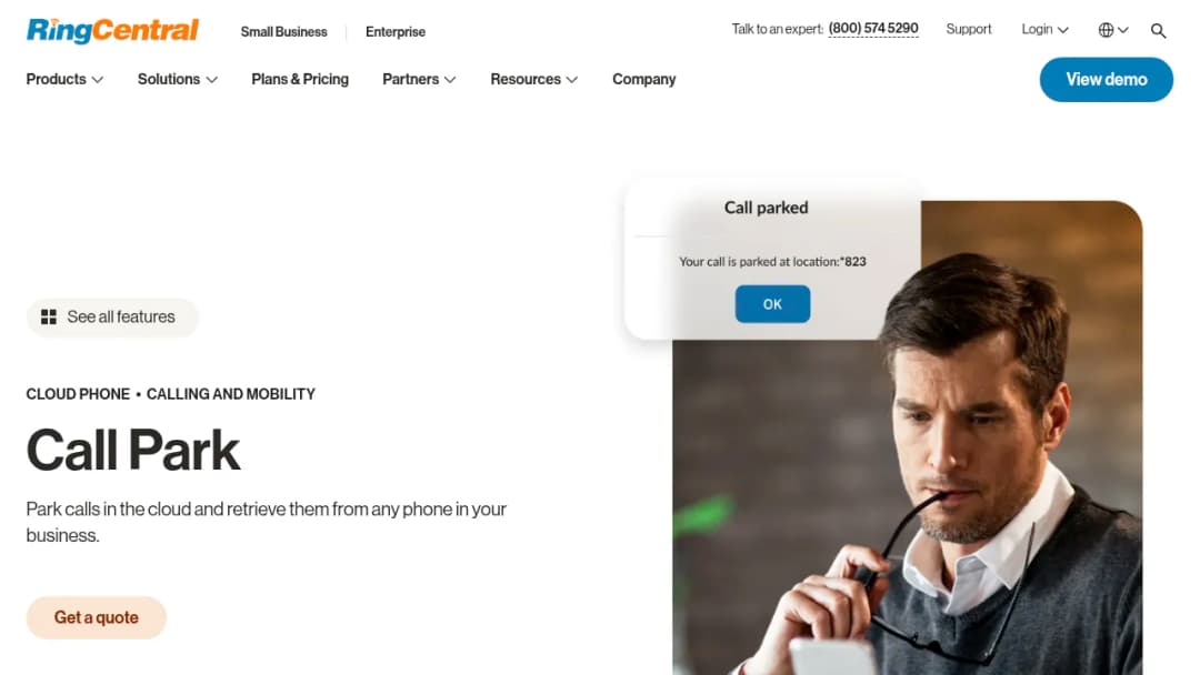 RingCentral Call park screenshot