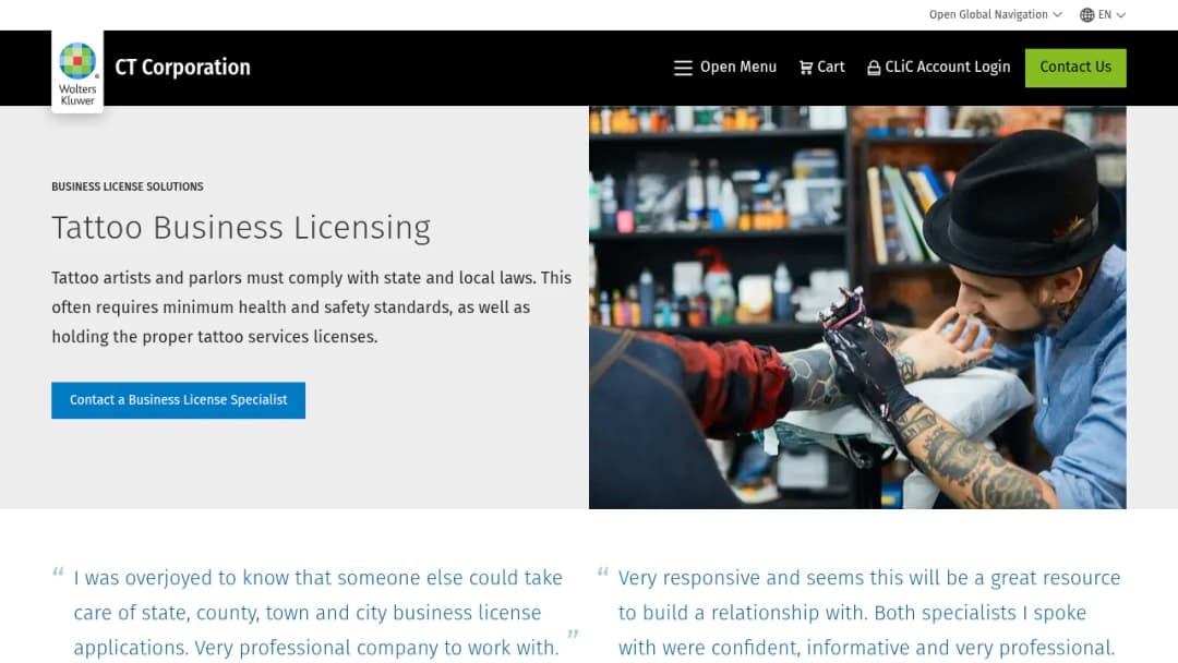 Wolters Kluwer Tattoo Business Licensing screenshot