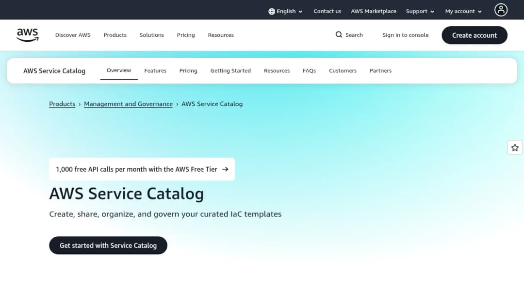 AWS Service Catalog screenshot