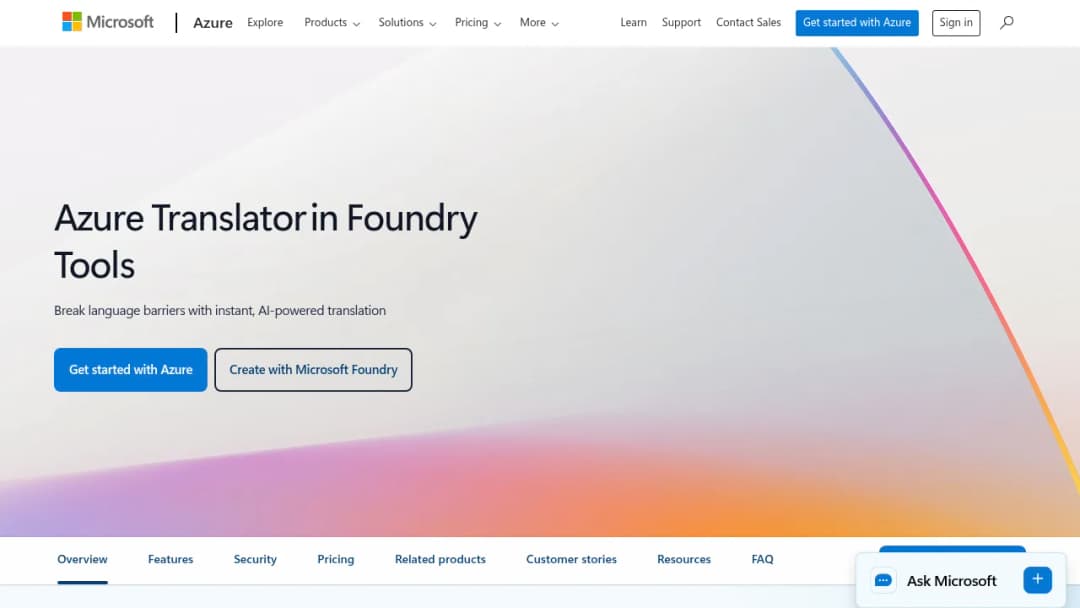 Azure AI Translator screenshot