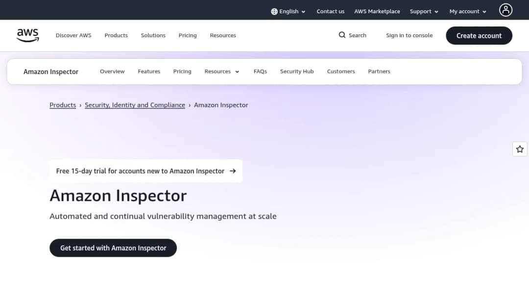Amazon Inspector screenshot