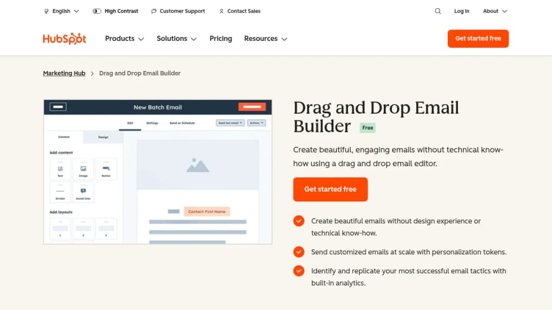 HubSpot Drag and Drop Email Builder screenshot