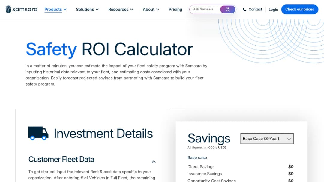 Samsara Safety ROI Calculator screenshot