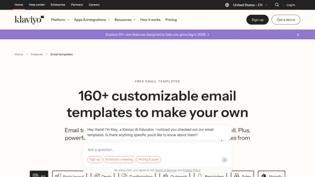Klaviyo Email marketing templates screenshot